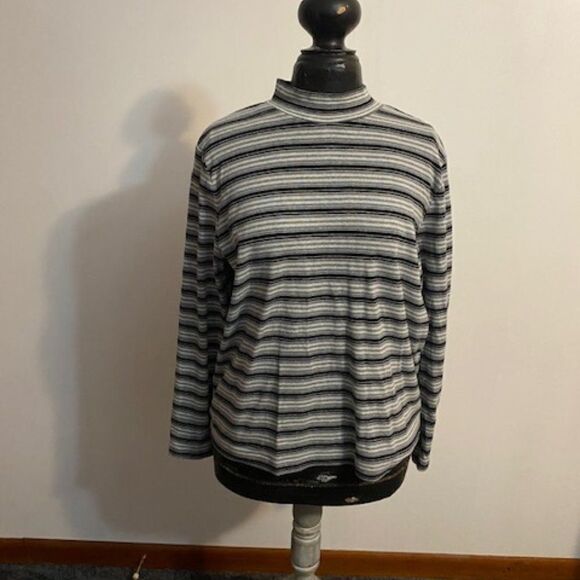 Kim Rogers stretch Gray, Black, White stripe sweater, size XL - Picture 1 of 3